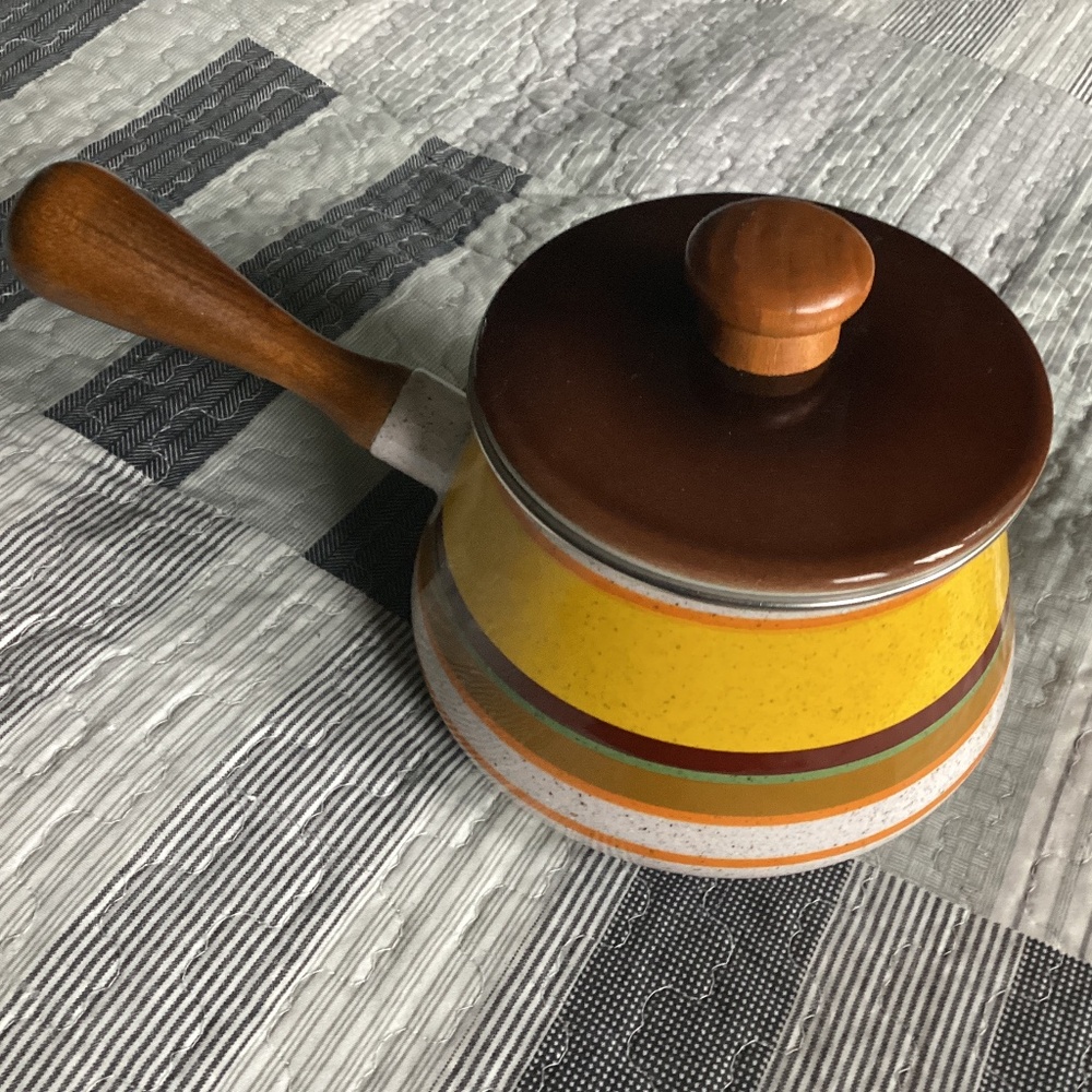 VINTAGE 70’S COLORFUL ENAMELED FONDUE POT